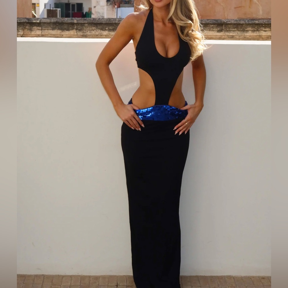 Elegant Black and Blue Cutout Dress